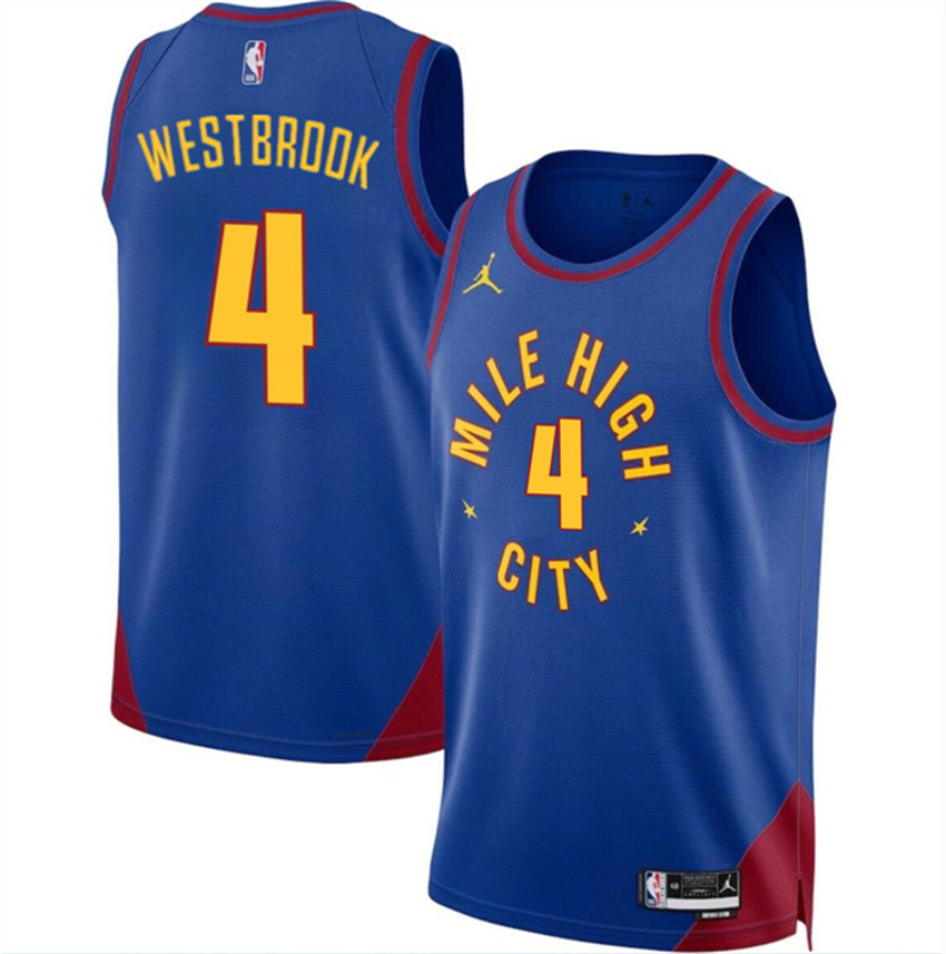 Men's Blue Denver Nuggets #4 Russell Westbrook 2024 Statement Edition Stitched Basketball Jersey